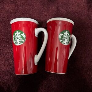 Starbucks Coffee 2017 Red Holiday 14.3 oz Set Of Ceramic Mug Green Logo
